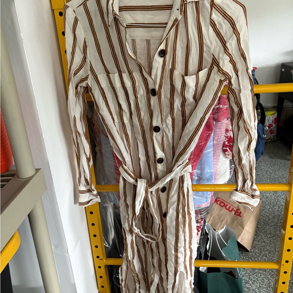 Zara Tan Long Sleeve Tie Front Dress
